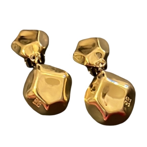 Vintage Givenchy Gold Plated Irregular Door Knocker Drop Logo Clip Earring - Picture 7 of 11